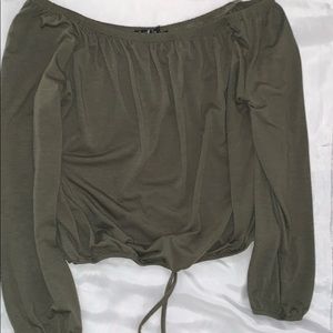Olive green off shoulder long sleeve blouse